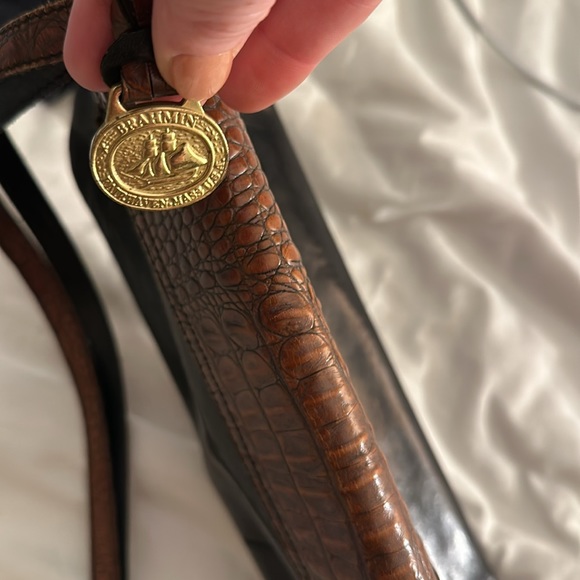 Brahmin Shoulder Bag Purse Croc Leather Classic Vintage Black Brown - Picture 14 of 14